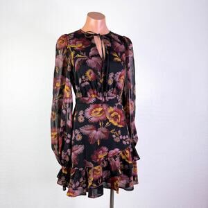 Ted Baker Piara Whimsigoth Fairy Ruffled Sheer Floral Chiffon Dress Black 0 NWT